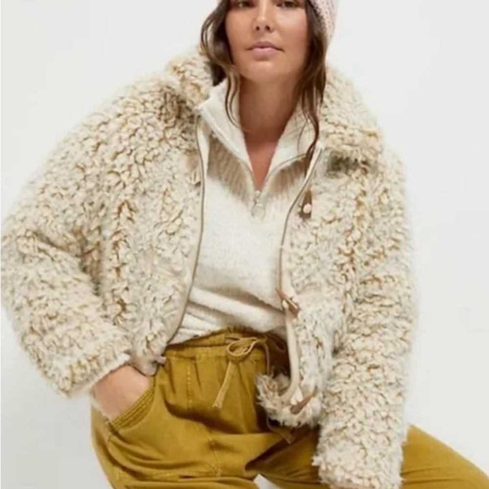 Anthropologie Cream Teddy Faux Fur Brenna Jacket